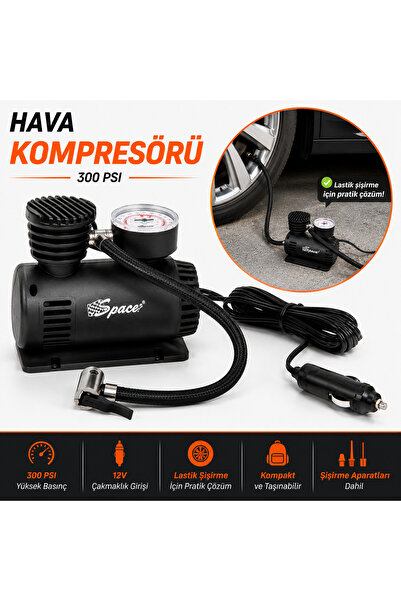 Space 300 PSI Siyah Hava Kompresörü oto acil durum hava kompresörü