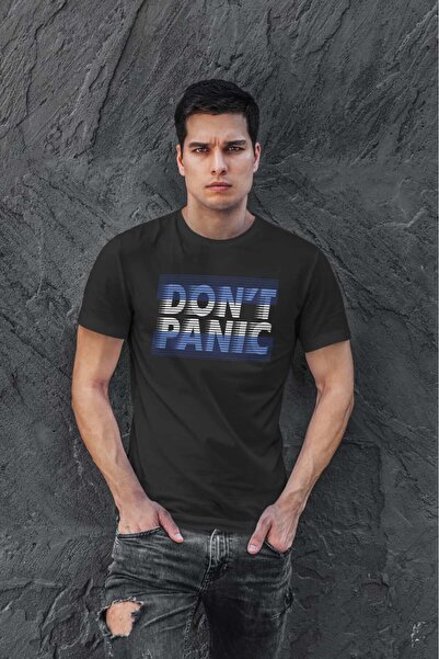buzagi tasarım ürünleri Don'T Panic Regular Fit Black Unisex T-Shirt