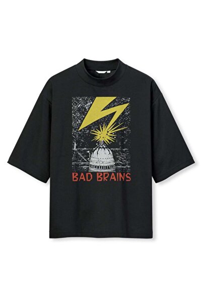 buzagi tasarım ürünleri Bad Brains Digital Print Oversize Black Unisex T-Shirt