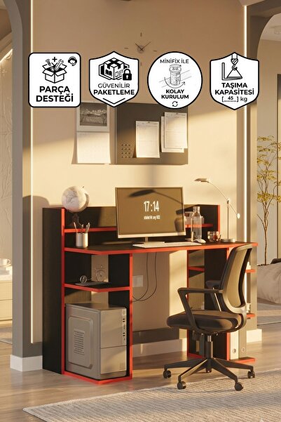 Yurupa Pantego 124cm Oyuncu Masası Gaming Çalışma Masası Siyah-Kırmızı PAN1-BK
