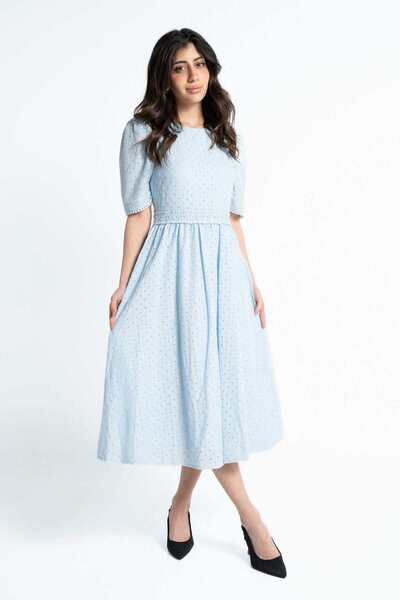 mica Short Sleeve Midi Dress with English Embroidery
