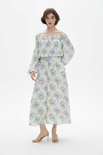 Nichii Floral Off-Shoulder Long Sleeve Midi Dress