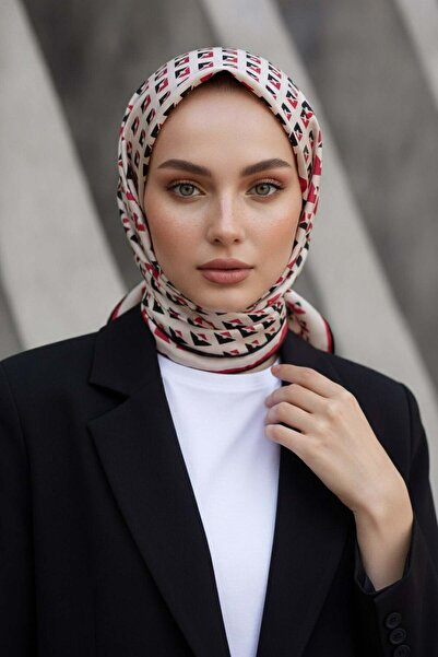 Vissona %100 Twill İpek Geometrik Desenli Kırmızı - Siyah Renkli 90x90 Eşarp ...