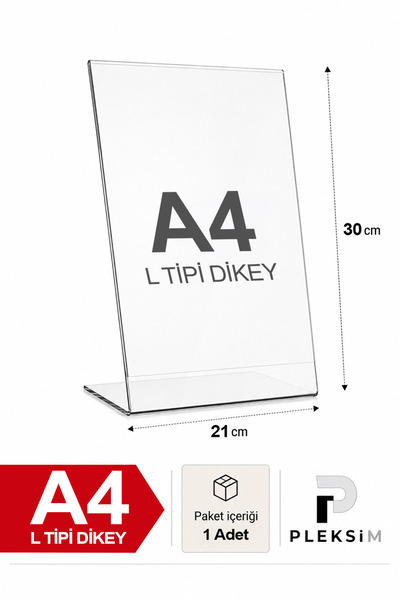 ulusoypleksi 1 Adet A4 L Tipi Dikey 21X30 Cm Şeffaf Pleksi Föylük Resimlik St...