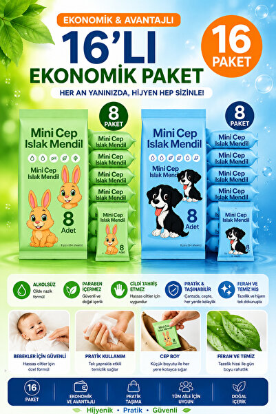 ANI OFİS KIRTASİYE A K Mini Cep Islak Mendil 16'lı Paket – Alkolsüz, Paraben ...