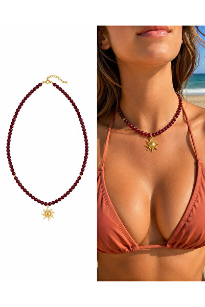 Arsaley Collection Güneş Charm Burgundy Summer Bead Women's Necklace