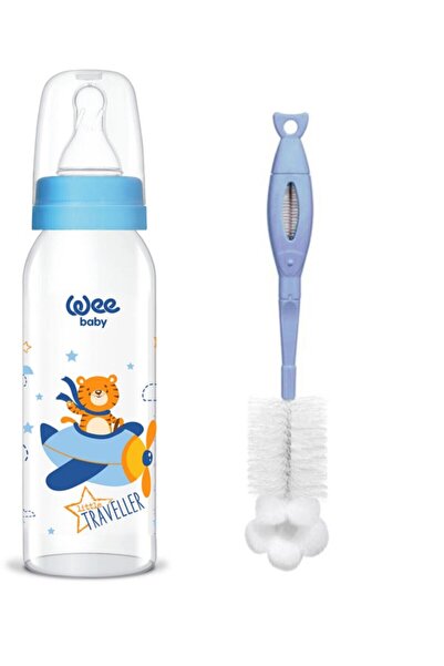 Wee Baby Glass Baby Bottle 250 Ml with Baby Bottle Cleaning Brush Gift