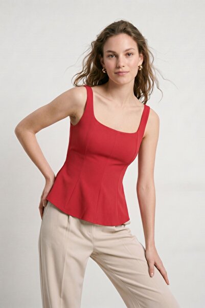 Rays Red Zero Sleeve U-Neck Blouse 2786