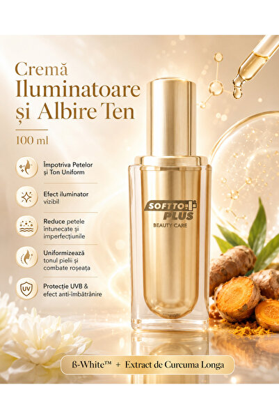 Softto Plus Cremă Iluminatoare și Albire Ten – 100 ml, Împotriva Petelor și T...