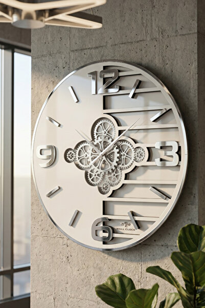 aSSe Tasarım Premium Rotating Gears Mirror Wall Clock Hareketli Döner Çark 50...