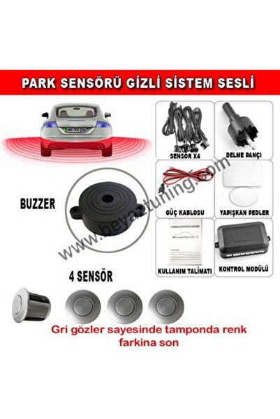 beyaztuning Park Sensörü Sesli Geri Vites Ses İkazlı 4 Gözlü Gri