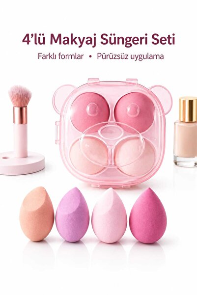PİRAYE AKSESUAR Panda Desenli Kutu 4'lü Makyaj Sünger Seti