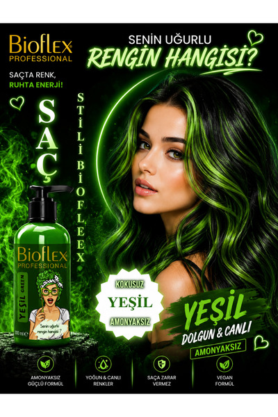 Bioflex Natural Hair Color Geçici-renkli Amonyaksız Yeşil Renkli Saç Boyası 2...
