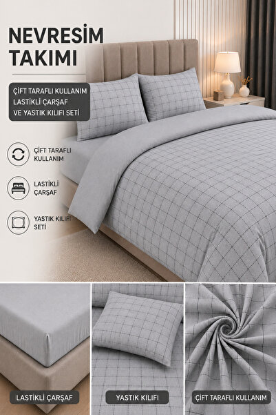 tekstilfabic Double Bedding Set "With a Gift" (Elastic Bed Sheet, 2 Pillowcases)