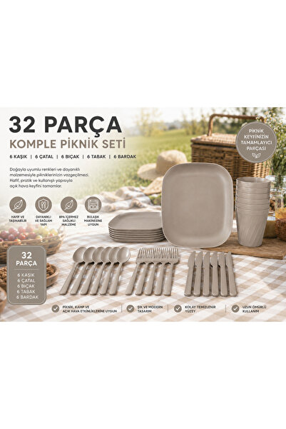 Koseva 32 Parça 6 Kişilik Mint Yeşili Piknik Seti Piknik Örtüsü Hediyeli