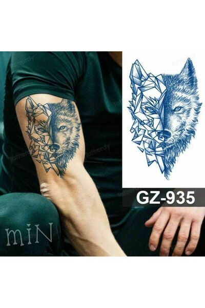 Tattoo 1 AY Kalıcı Gerçekci Kurt ve geometric Geçici Dövme Tattoo GZ-935