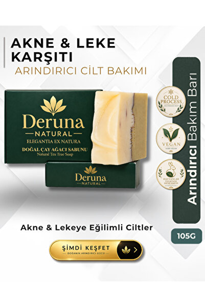 DERUNA NATURAL Çay Ağacı Sabunu | Akne & Leke Karşıtı Arındırıcı Bakım | +5 D...