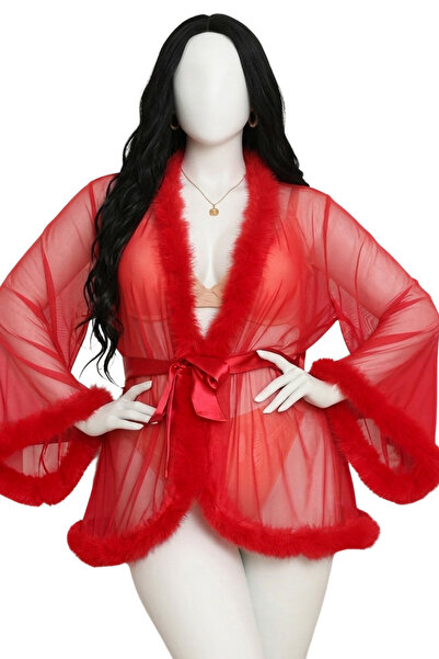 Lingerie and Fashion Style short chiffon lingerie robe, red