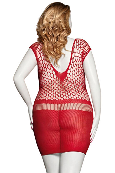 Lingerie and Fashion Style Red Crotchet Mesh Hollow-out Mini Chemise Dress