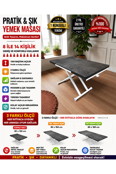 SEHPAM AKILLI Yan Baştan Açılır Akıllı Yemek Masası Oval Mdf Tabla Alt Mekani...
