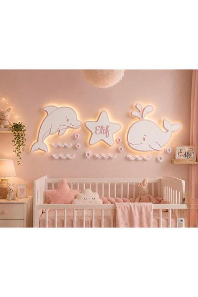 Runc Design İsimli LED Işıklı Okyanus Temalı Çocuk Odası Ahşap Duvar Dekoru &...