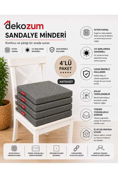 DEKOZUM COMFORT PLUS Sandalye Koltuk Minderi 40x40 Bağcıklı Fermuarlı Yıkanab...