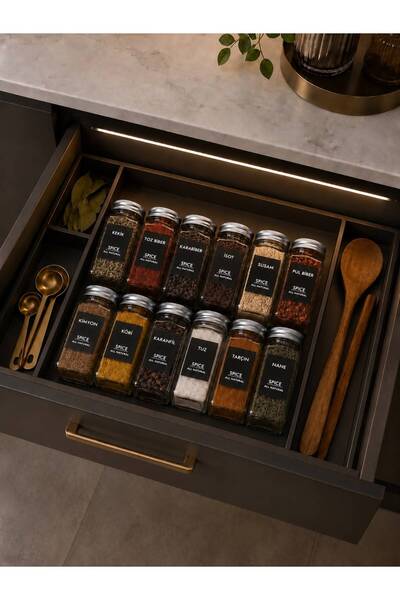 EG75 Set of 12 Square Glass Spice Jars with Metal Lids (48 Labels as a Gift)