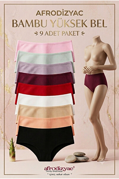 Afrodizyac 9’lu Yüksek Bel Extra Esnek Ve Yumuşak Bambu Yüksek Bel Slip Set