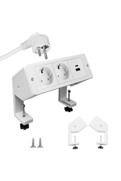 Adsinio Υποδοχή Γραφείου με Κλιπ, Adsinio, 2 Schuko, 1 USB-A, 1 USB-C, 16Α, Γ...