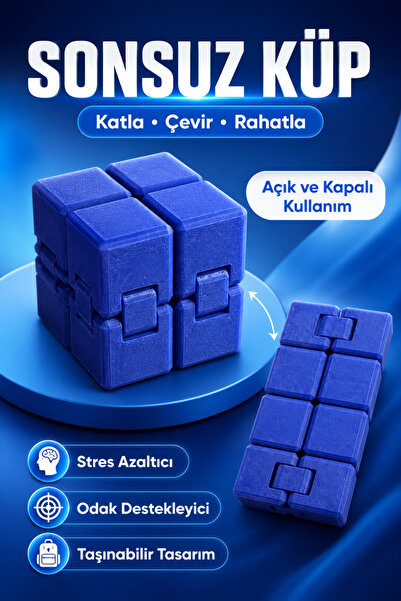 WOWOLAB Sonsuz Küp 3D Baskı PLA Hareketli Fidget Stres Oyuncağı - MAVİ