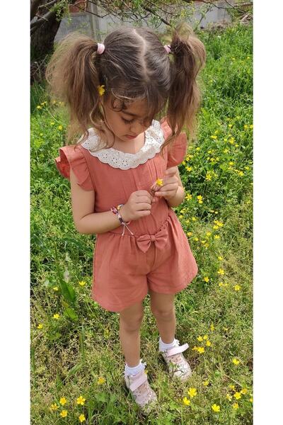 Novy Baby Muslin Fabric Lace Collar Ruffle Sleeve Bowknot Girls' Jumpsuit