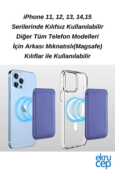 Ekru Cep Magsafe Mıknatıslı Kartlık Deri Cüzdan Kartlık Tüm Telefon Modelleri ile Uyumlu