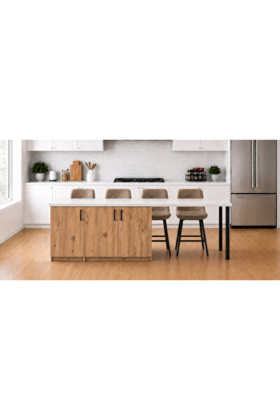 Tdesigno Bal Mutfak Adası - 3 Kapaklı-Çok Amaçlı Dolap-Alt Modül-Kiler - 250 cm