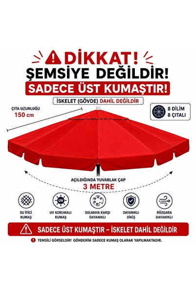 Şemsiyecim Alüminyum Şemsiye Kumaşı 3 metre 8 Dilim UV Korumalı Üst Kumaş