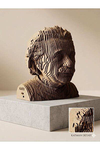 KARX Albert Einstein 3D Puzzle, Yaratıcı Hobi, DIY, Kraft Karton Model Kit