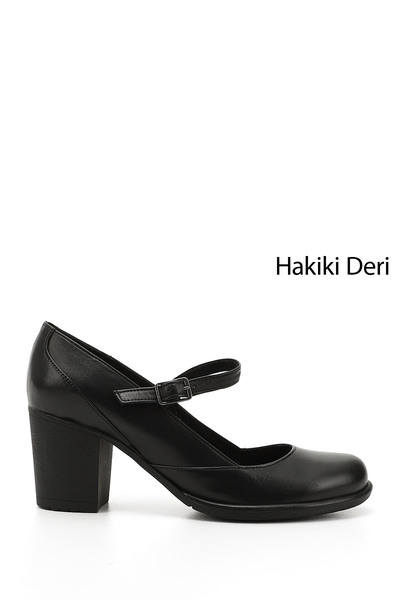 Women's Black Butt Toe Medium Thick Heels Genuine Leather Shoes
