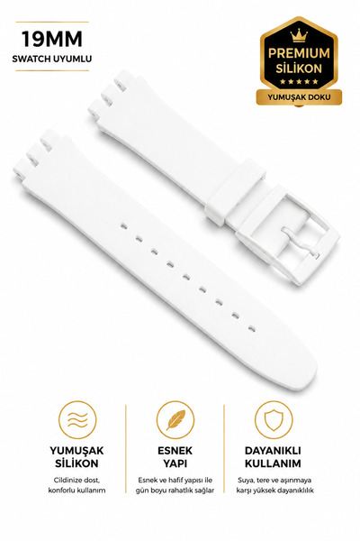 onlinekordon Swatch 19mm Uyumlu Beyaz Silikon Saat Kordonu Kayışı