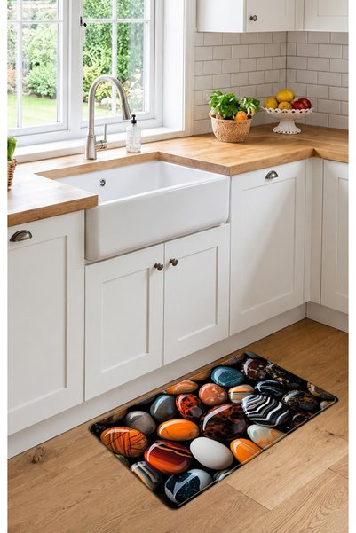 iyi fikirler Stone Patterned Non-Slip Rubber Base with Stitched Edges Bathroom Balcony Kitchen Mat 40X70Cm