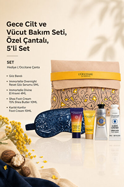 L'Occitane Gece Cilt ve Vücut Bakım Seti, Özel Çantalı, 5'li Set