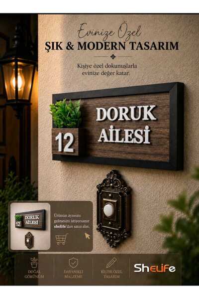 SHELİFE Kişiye Özel Ahşap Kapı İsimliği Çiçekli – 10x20 cm MDF Dekoratif Kapı...
