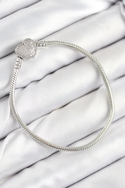 Skygo Brass Charm Zircon Stone Heart Model Silver Color Women's Bracelet