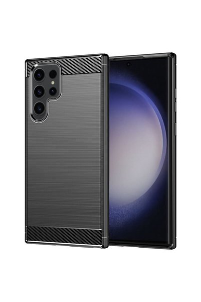 Techsuit Калъф за Samsung Galaxy S23 Ultra - Карбонов силикон - Черен