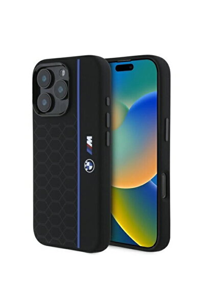 BMW iPhone 16 Pro Max - Σκληρή Θήκη Σιλικόνης Εξαγωνική Μπλε Γραμμή MagSafe (...