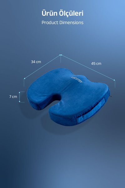 VİSCOTEX Visco Orthopedic, Non-Slip Base, Office, Car, Coccyx Sitting Cushion, 45X34X7Cm