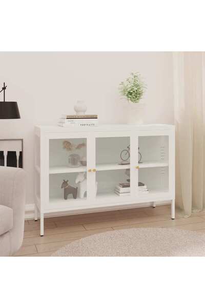 Concept Servantă, alb, 105x35x70 cm, oțel și sticlă