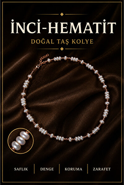 OSMANLI DEĞERLİ TAŞ İnci- Hematit Doğal Taş Gümüş Kolye