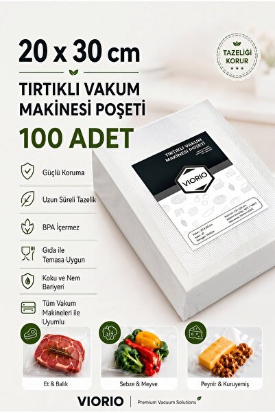 VI'ORIO 20x30 Tırtıklı Vakum Makinesi Poşeti 100 Adet