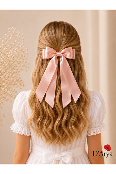 Darya Dd478 Nostalgic Yavruağzı Satin Ribbon / Bow Long Ribbon Hair Clip
