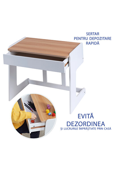 Suporto Birou Reglabil pentru Copii Suporto, cu Scăunel și Depozitare, Alb, Stabil si Rezistent, 3-7 ani