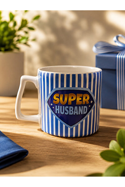 Eylül Design Super Husband Blue Mug Cup Gift for Spouse and Lover Luxury Mug ...